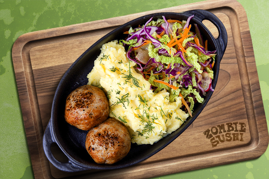 Котлеты жареные с пюре и овощами