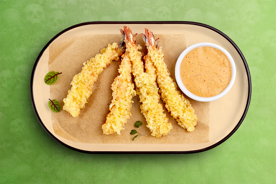 Золотистые креветки с соусом поке