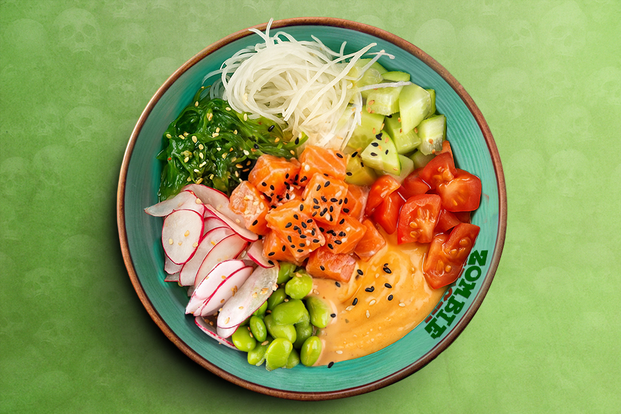 Поке с лососем и бобами эдамаме